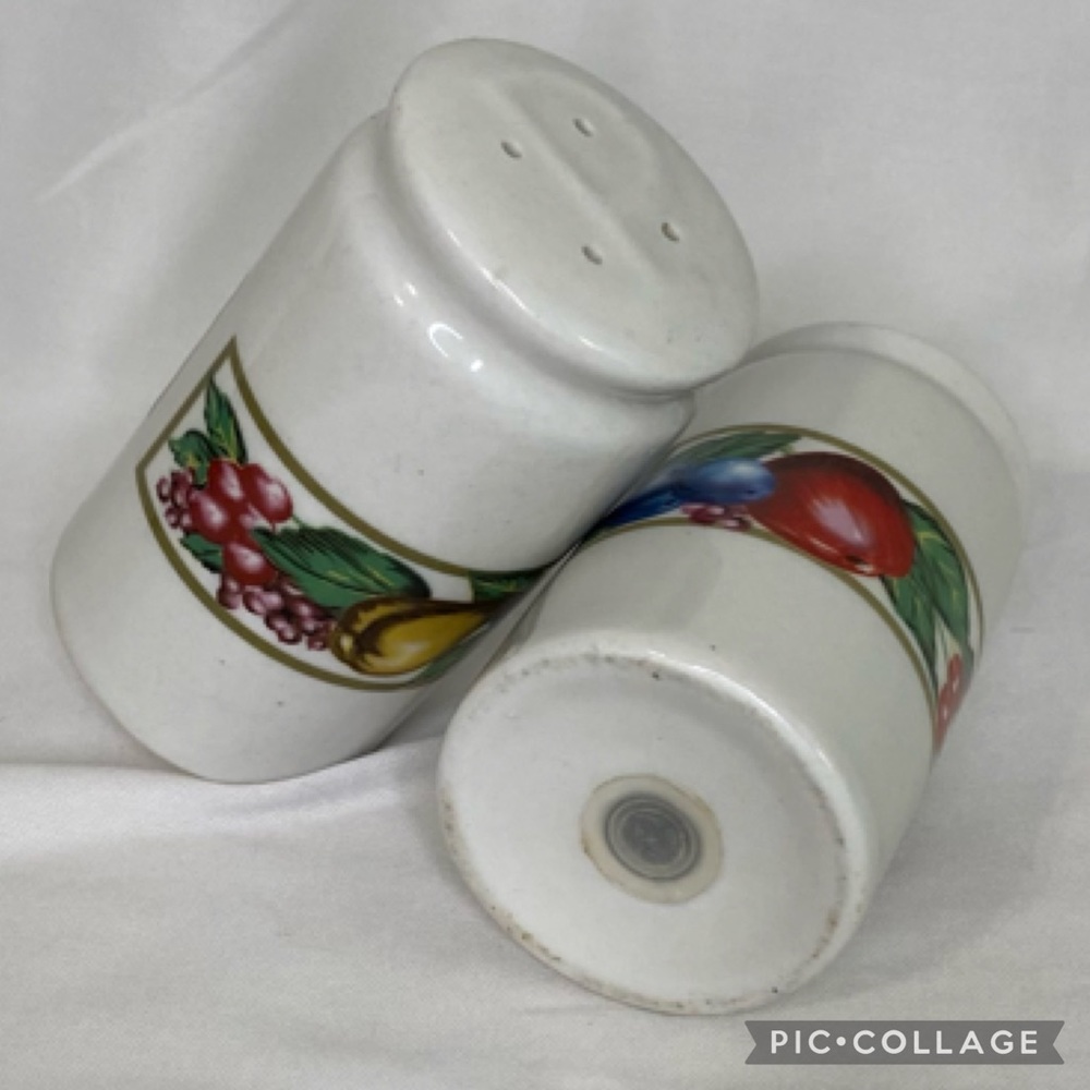 Tabletops Unlimited Salt & Pepper Shakers Tivoli Gardens Fruit Pattern